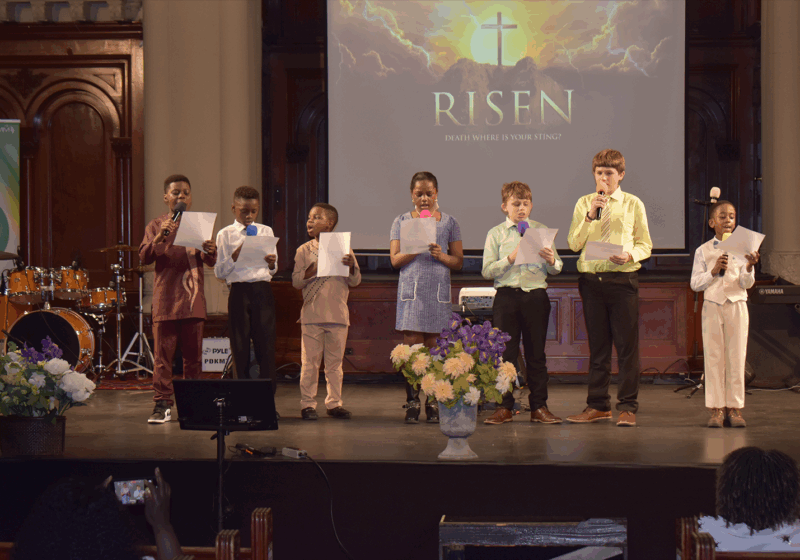 Children's choir singing a song on Easter Sunday